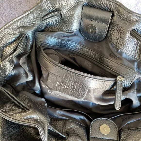 Michael Kors Black Pebbled Leather Drawstring Shoulder Tote Bag - Picture 6 of 8